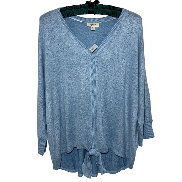 Style & Co Relaxed Blue Tie-Front Sweater, V-Neck Knit Top 2X NWT - Picture 3 of 13